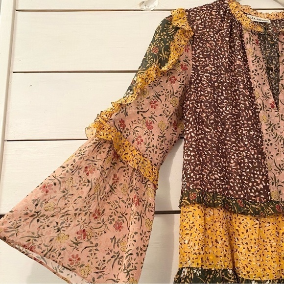 ULLA Johnson Essie Silk Patchwork Mini Dress 0 - Picture 8 of 14